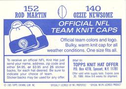 1985 Topps Stickers #140 / 152 Ozzie Newsome /  Rod Martin Back