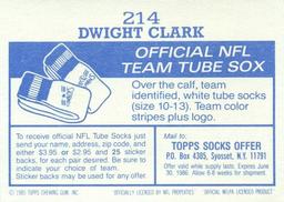 1985 Topps Stickers #214 Dwight Clark Back