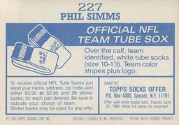 1985 Topps Stickers #227 Phil Simms Back