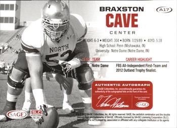 2013 SAGE HIT - Autographs Gold #A17 Braxston Cave Back