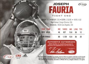 2013 SAGE HIT - Autographs Gold #A36 Joseph Fauria Back