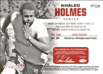 2013 SAGE HIT - Autographs Gold #A129 Khaled Holmes Back