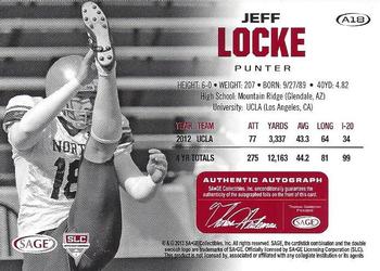 2013 SAGE HIT - Autographs Silver #A18 Jeff Locke Back