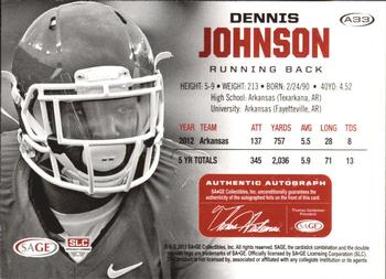 2013 SAGE HIT - Autographs Silver #A33 Dennis Johnson Back