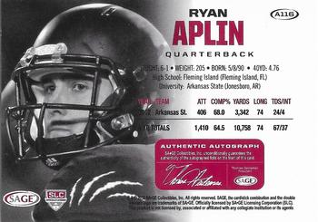 2013 SAGE HIT - Autographs Silver #A116 Ryan Aplin Back