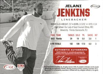 2013 SAGE HIT - Autographs Silver #A130 Jelani Jenkins Back