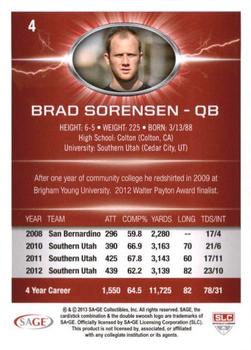2013 SAGE HIT - Silver #4 Brad Sorensen Back