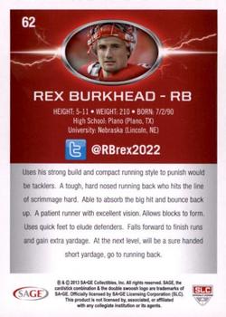 2013 SAGE HIT - Silver #62 Rex Burkhead Back