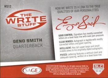 2013 SAGE HIT - Write Stuff Gold #WS12 Geno Smith Back