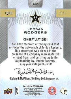 2013 SPx #140 Jordan Rodgers Back