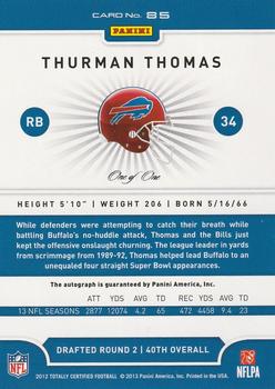 2012 Panini Totally Certified - Black Signatures #85 Thurman Thomas Back