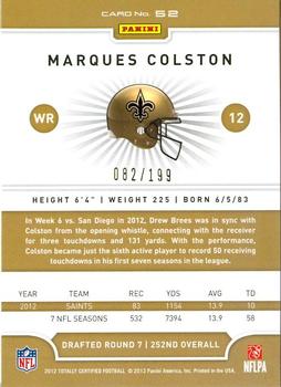 2012 Panini Totally Certified - Blue #52 Marques Colston Back