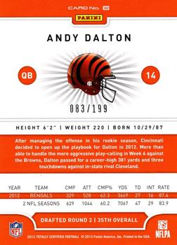 2012 Panini Totally Certified - Blue #6 Andy Dalton Back