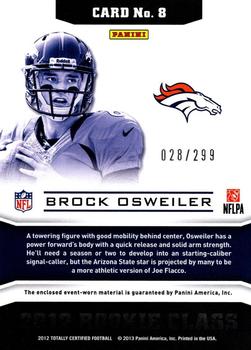 2012 Panini Totally Certified - Down and Dirty Materials #8 Brock Osweiler Back
