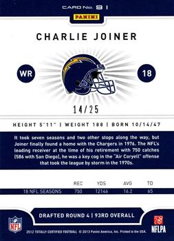2012 Panini Totally Certified - Gold #91 Charlie Joiner Back