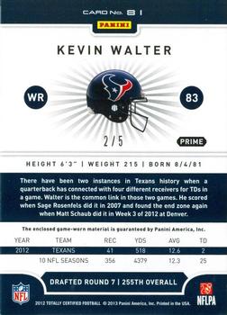 2012 Panini Totally Certified - Green Materials Prime #81 Kevin Walter Back