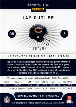 2012 Panini Totally Certified - Red Materials #16 Jay Cutler Back