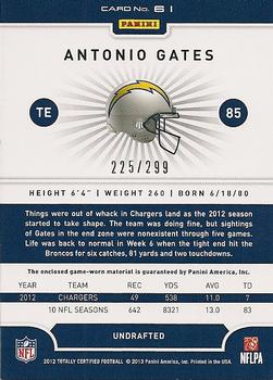 2012 Panini Totally Certified - Red Materials #61 Antonio Gates Back