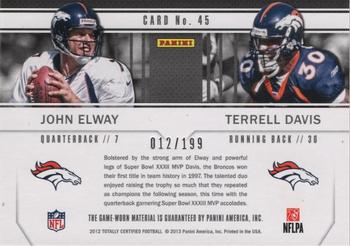2012 Panini Totally Certified - Stitches in Time #45 John Elway / Terrell Davis Back