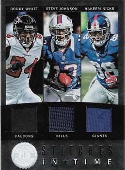 2012 Panini Totally Certified - Stitches in Time #46 Hakeem Nicks / Roddy White / Steve Johnson Front