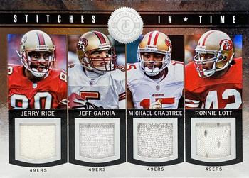 2012 Panini Totally Certified - Stitches in Time #65 Jeff Garcia / Jerry Rice / Michael Crabtree / Ronnie Lott Front