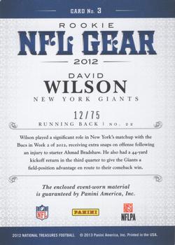2012 Panini National Treasures - NFL Gear Combos #3 David Wilson Back