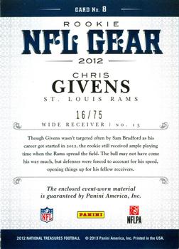 2012 Panini National Treasures - NFL Gear Combos #8 Chris Givens Back