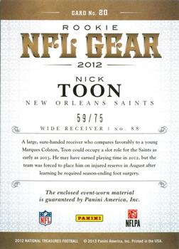 2012 Panini National Treasures - NFL Gear Combos #20 Nick Toon Back