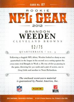 2012 Panini National Treasures - NFL Gear Combos #27 Brandon Weeden Back