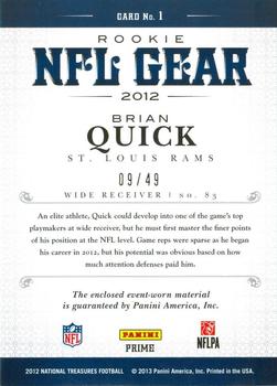 2012 Panini National Treasures - NFL Gear Combos Prime #1 Brian Quick Back