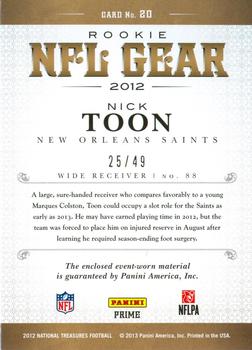 2012 Panini National Treasures - NFL Gear Combos Prime #20 Nick Toon Back