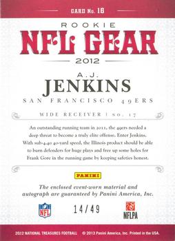 2012 Panini National Treasures - NFL Gear Combos Signatures #16 A.J. Jenkins Back