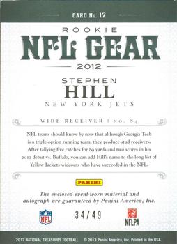 2012 Panini National Treasures - NFL Gear Combos Signatures #17 Stephen Hill Back