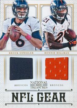 2012 Panini National Treasures - NFL Gear Dual Player Materials #5 Brock Osweiler / Ronnie Hillman Front