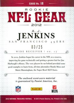 2012 Panini National Treasures - NFL Gear Quad #16 A.J. Jenkins Back