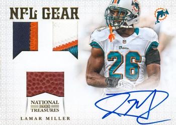 2012 Panini National Treasures - NFL Gear Triple Signatures Prime #23 Lamar Miller Front