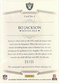 2012 Panini National Treasures - NFL Greatest Signatures #4 Bo Jackson Back