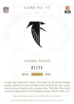 2012 Panini National Treasures - NFL Signatures #17 Andre Rison Back