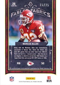 2012 Panini Playbook - Fabled Fabrics #26 Marcus Allen Back