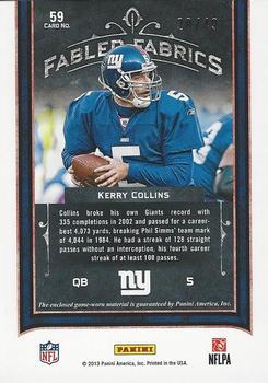 2012 Panini Playbook - Fabled Fabrics #59 Kerry Collins Back