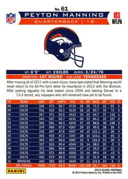2013 Score #61 Peyton Manning Back