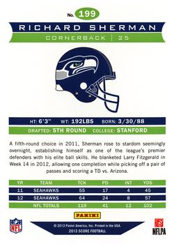 2013 Score #199 Richard Sherman Back