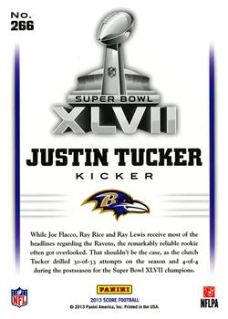 2013 Score #266 Justin Tucker Back