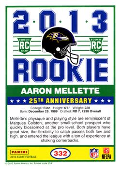 2013 Score #332 Aaron Mellette Back