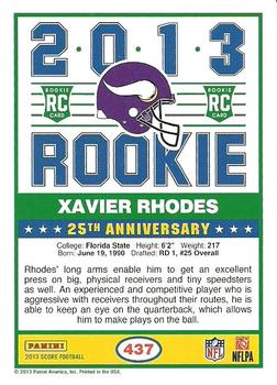 2013 Score #437 Xavier Rhodes Back