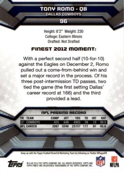 2013 Finest #96 Tony Romo Back