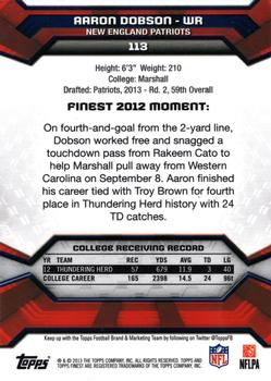 2013 Finest #113 Aaron Dobson Back