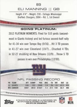 2013 Topps Platinum #89 Eli Manning Back