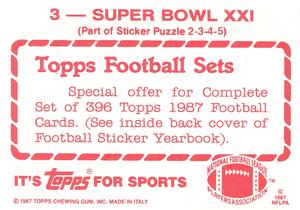 1987 Topps Stickers #3 Super Bowl XXI Back