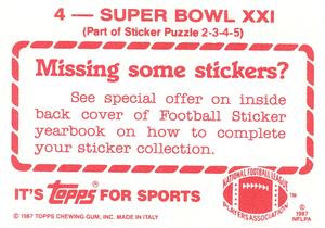 1987 Topps Stickers #4 Super Bowl XXI Back